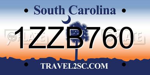 1ZZB760 South Carolina License Plate