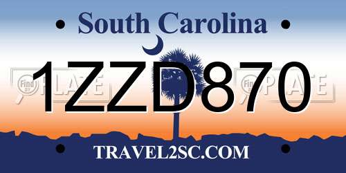1ZZD870 South Carolina License Plate