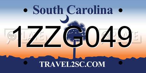 1ZZG049 South Carolina License Plate