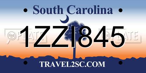 1ZZI845 South Carolina License Plate