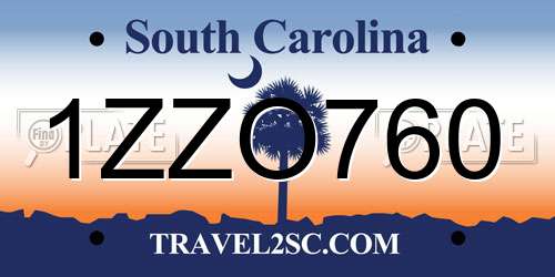 1ZZO760 South Carolina License Plate