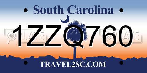 1ZZQ760 South Carolina License Plate
