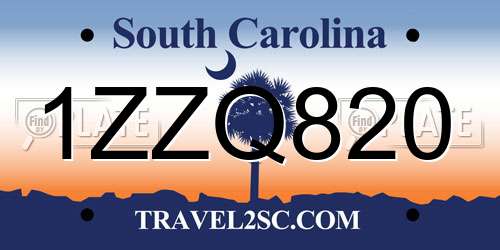 1ZZQ820 South Carolina License Plate
