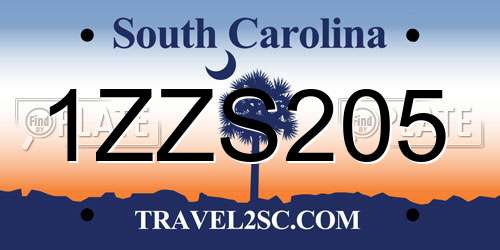 1ZZS205 South Carolina License Plate