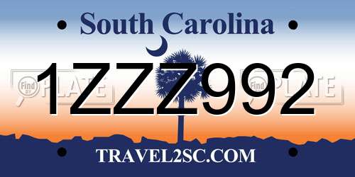 1ZZZ992 South Carolina License Plate