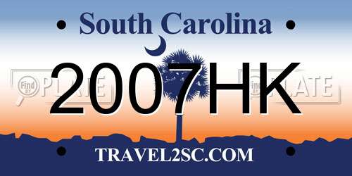2007HK South Carolina License Plate