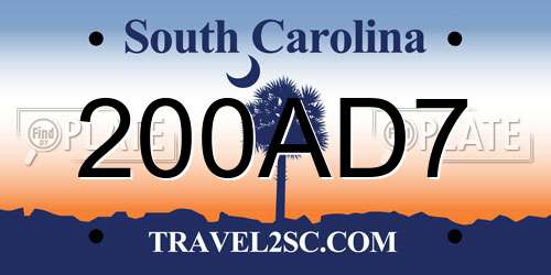200AD7 South Carolina License Plate