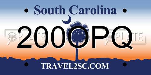 200OPQ South Carolina License Plate
