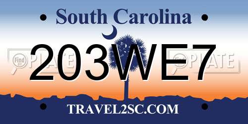 203WE7 South Carolina License Plate