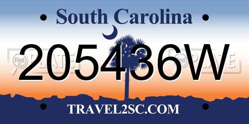205436W South Carolina License Plate