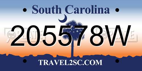 205578W South Carolina License Plate