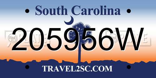 205956W South Carolina License Plate
