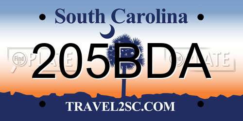 205BDA South Carolina License Plate