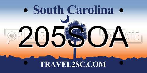 205SOA South Carolina License Plate