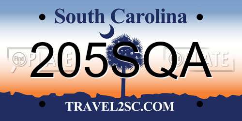 205SQA South Carolina License Plate