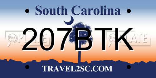 207BTK South Carolina License Plate