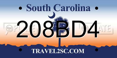 208BD4 South Carolina License Plate