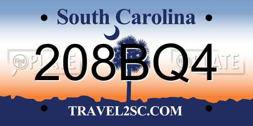 208BQ4 South Carolina License Plate