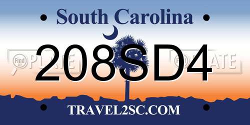 208SD4 South Carolina License Plate