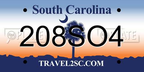 208SO4 South Carolina License Plate