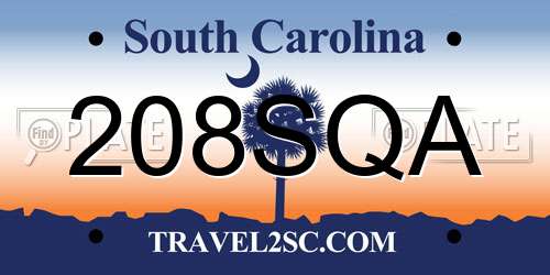 208SQA South Carolina License Plate