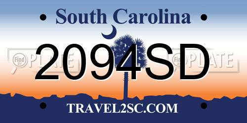 2094SD South Carolina License Plate
