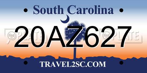 20AZ627 South Carolina License Plate