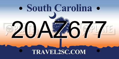 20AZ677 South Carolina License Plate
