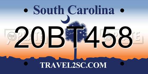 20BT458 South Carolina License Plate