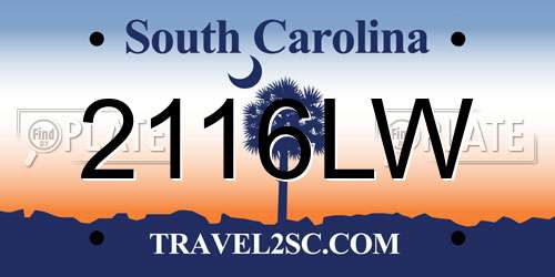 2116LW South Carolina License Plate