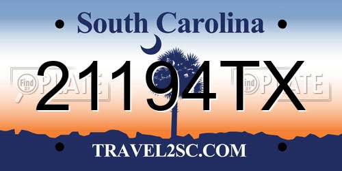 21194TX South Carolina License Plate