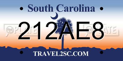 212AE8 South Carolina License Plate