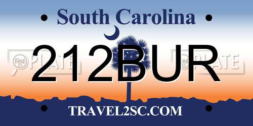 212BUR South Carolina License Plate