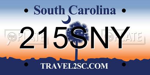 215SNY South Carolina License Plate