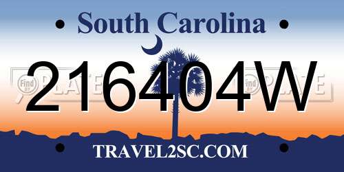 216404W South Carolina License Plate