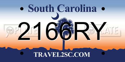 2166RY South Carolina License Plate