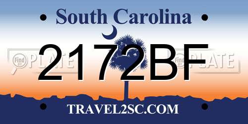 2172BF South Carolina License Plate