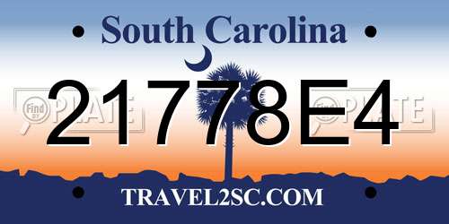 21778E4 South Carolina License Plate