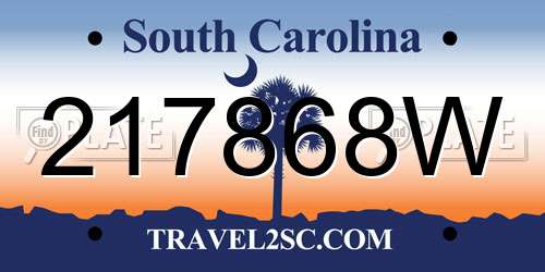 217868W South Carolina License Plate