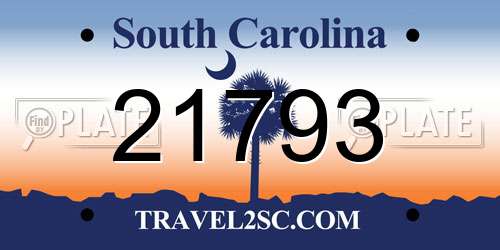 21793 South Carolina License Plate