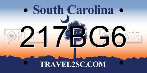 217BG6 South Carolina License Plate
