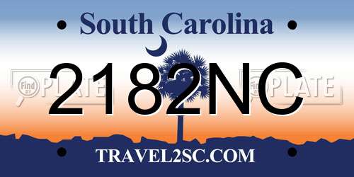 2182NC South Carolina License Plate