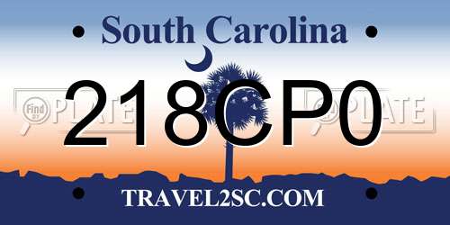 218CP0 South Carolina License Plate