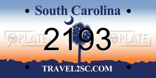 2193 South Carolina License Plate