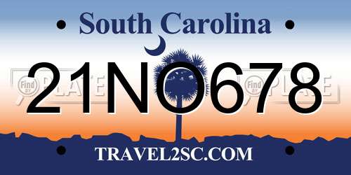 21NO678 South Carolina License Plate