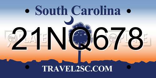 21NQ678 South Carolina License Plate