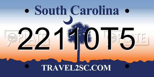 22110T5 South Carolina License Plate
