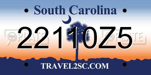 22110Z5 South Carolina License Plate