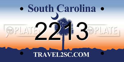 2213 South Carolina License Plate
