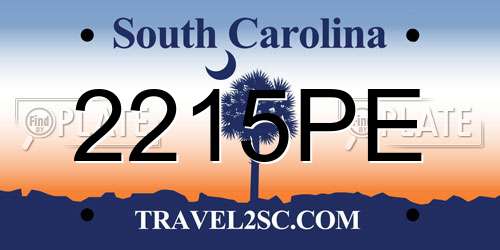 2215PE South Carolina License Plate